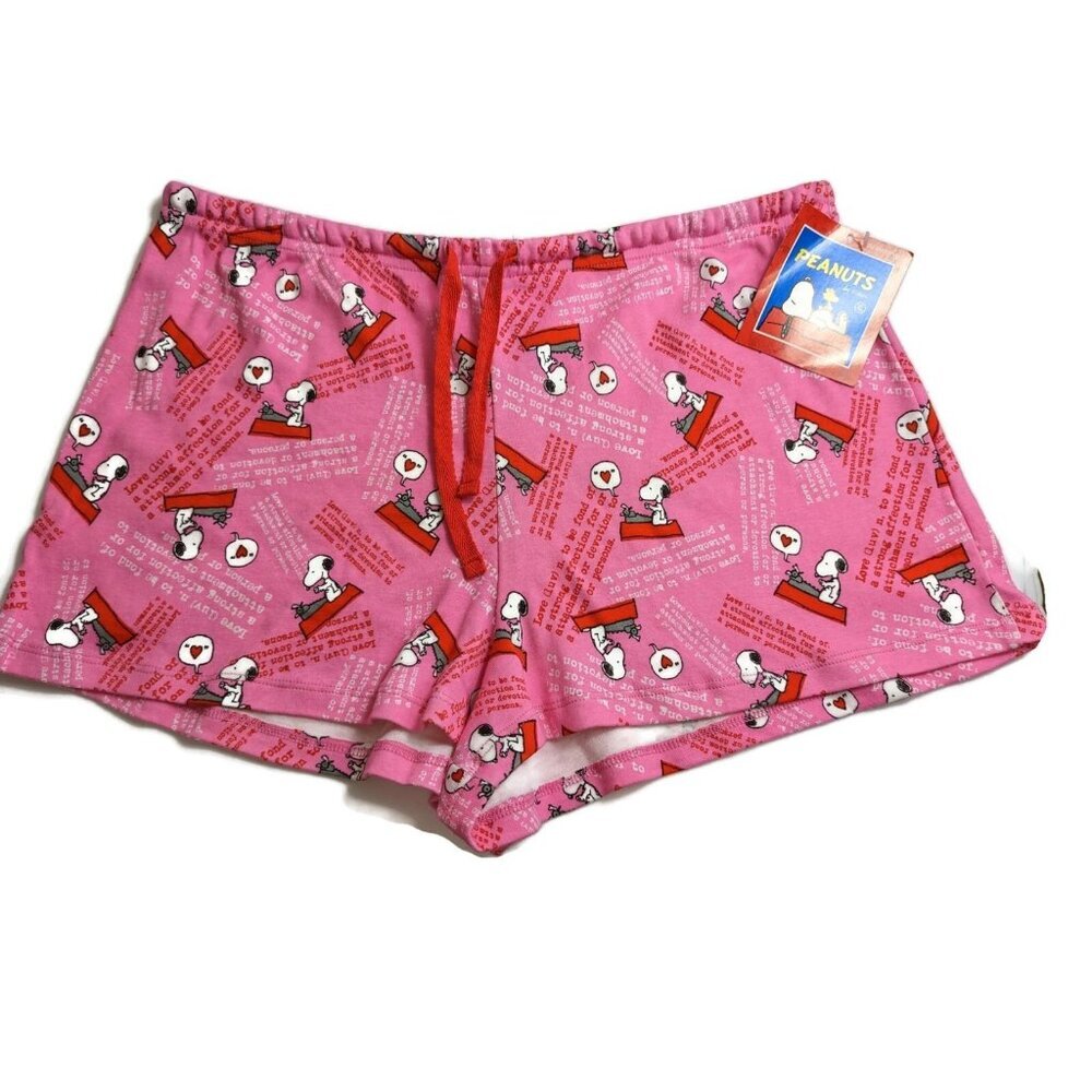 Peanuts Lounge Pajama Girls Pink Snoopy Typing Cotton Shorts XL 16 Leisure Fun
